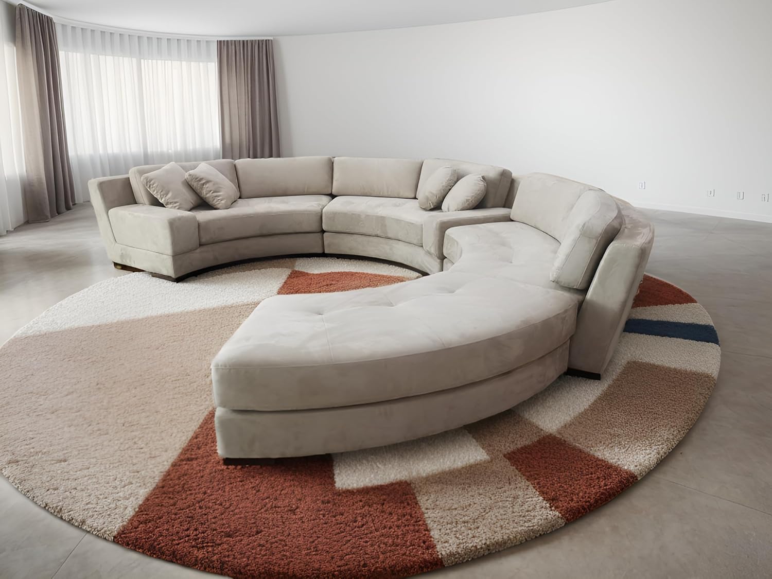 Stendmar 160" Semi Circular Round Beige Microfiber Fabric Sectional Couch Sofa Set S606BE