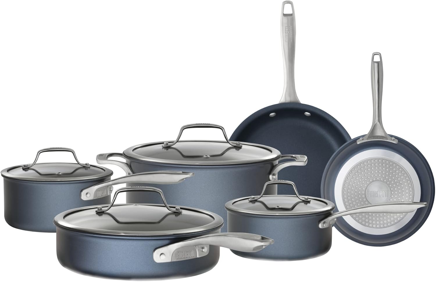 Bialetti Sapphire Hard Anodized Nonstick 10-Piece Oven-Safe Cookware Set, Gray - 10-Piece Set, Hard Anodized Aluminum