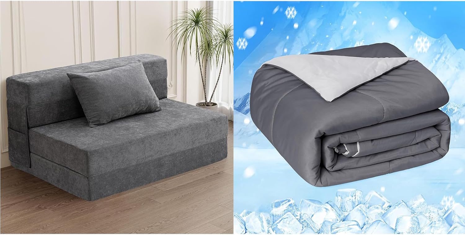 HOMFINE Folding Sofa Bed - Convertible Sleeper Chair with Pillow, Fold Out Couch, Memory Foam Floor Mattress, Futon Couch