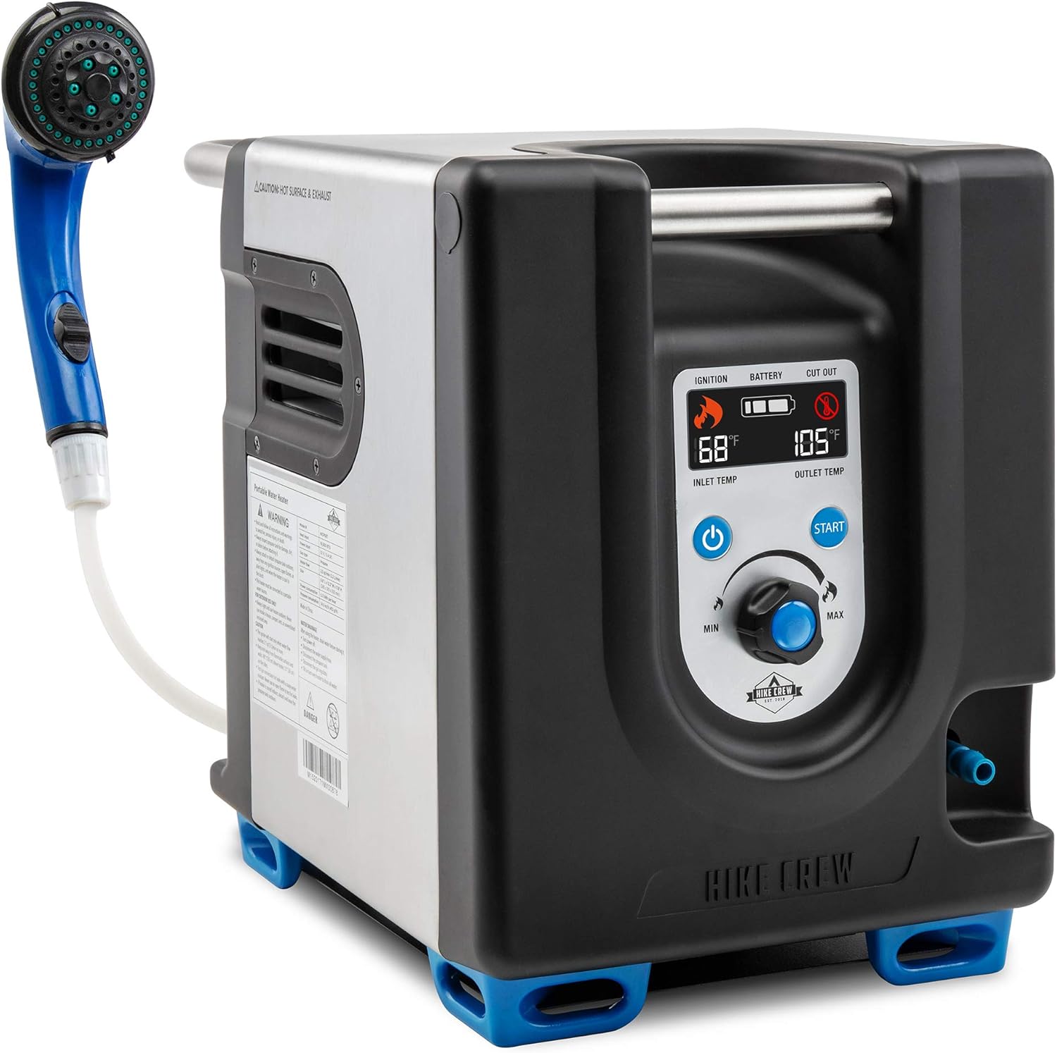 Hike Crew Portable Propane Water Heater & Shower Pump w/Built-in Battery | Compact Outdoor Cleaning & Showering System w/LCD