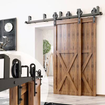 Double Bypass Double Door Barn Door Hardware Kit Homacer Track Length: 240 in.