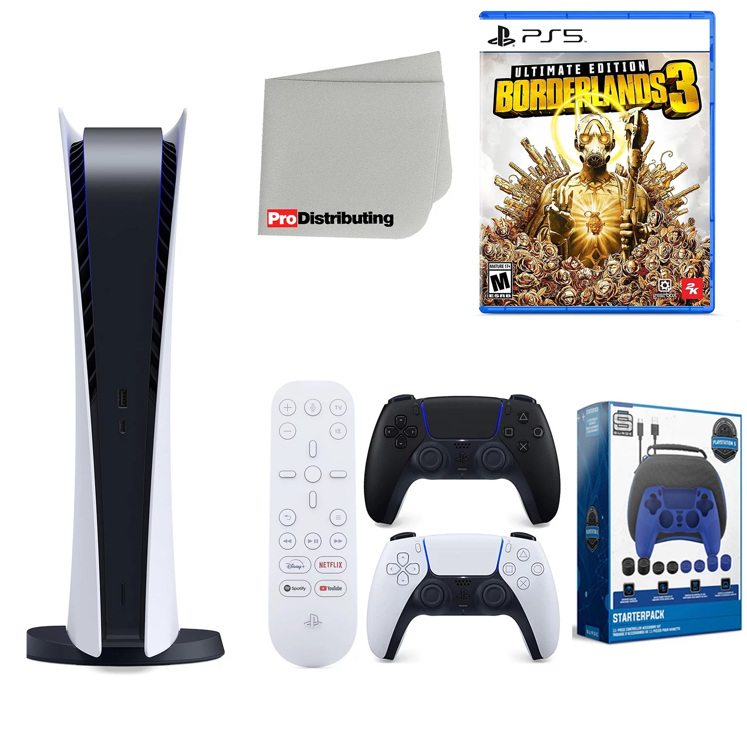 Sony Playstation 5 Digital Version (Sony PS5 Digital) with Midnight Black Extra Controller, Media Remote, Borderlands 3 Ultimate Edition