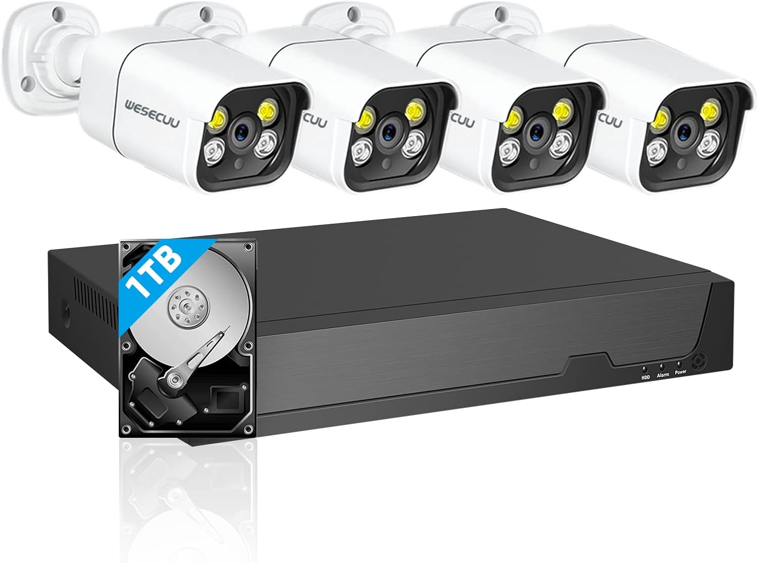 Poe Security Camera System, Home Security Camera System, Two Way Audio, 4 IP Poe Camera, 5MP NVR 8 Channel Human Detection