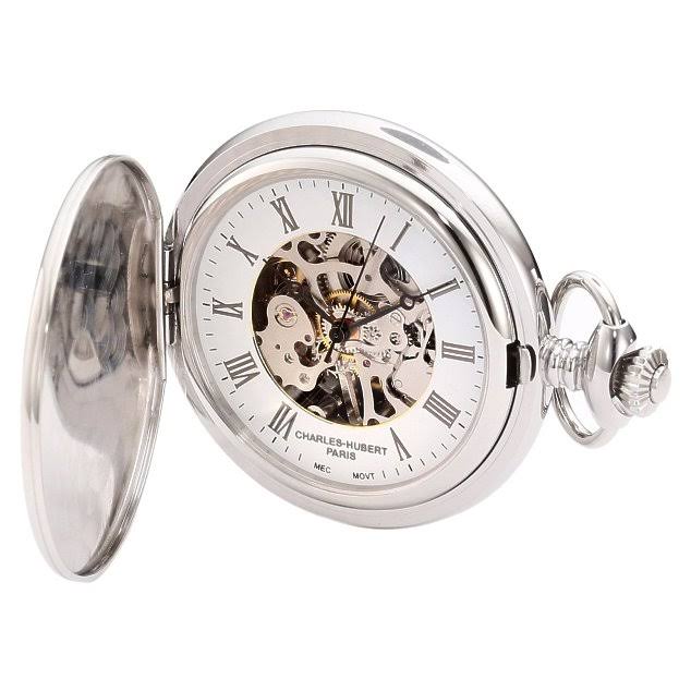 Stainless Steel White Dial Mechanical Pocket Watch GO139730