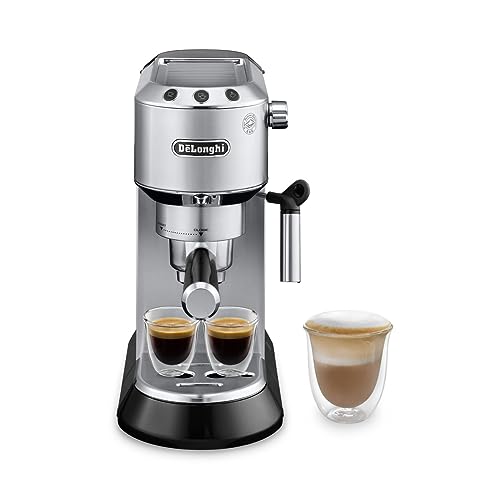 De'Longhi Dedica EC680M, Espresso Machine, Coffee and Cappucino Maker with Milk Frother, Metal / Stainless, Compact Design 6 in Wide