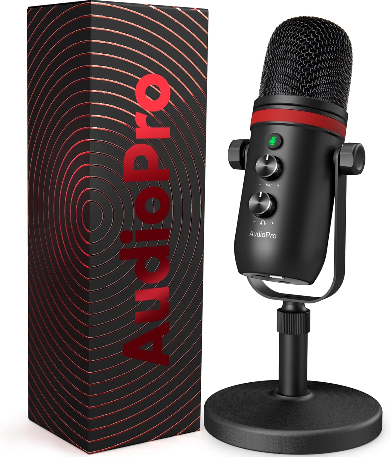 USB Microphone - AUDIOPRO Computer Condenser Gaming Mic for PC/Laptop/Phone/PS4/5, Headphone Output, Volume Control, USB Type C Plug and Play