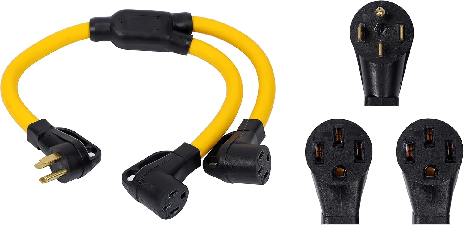 NEMA 14-50P to 2 Outlet 14-50R Y Splitter STW 6 AWG 3 Feet 120V/240V 50 Amp 4 Prong Male Plug Female Receptacle Welder Generator Dryer RV Power Cord