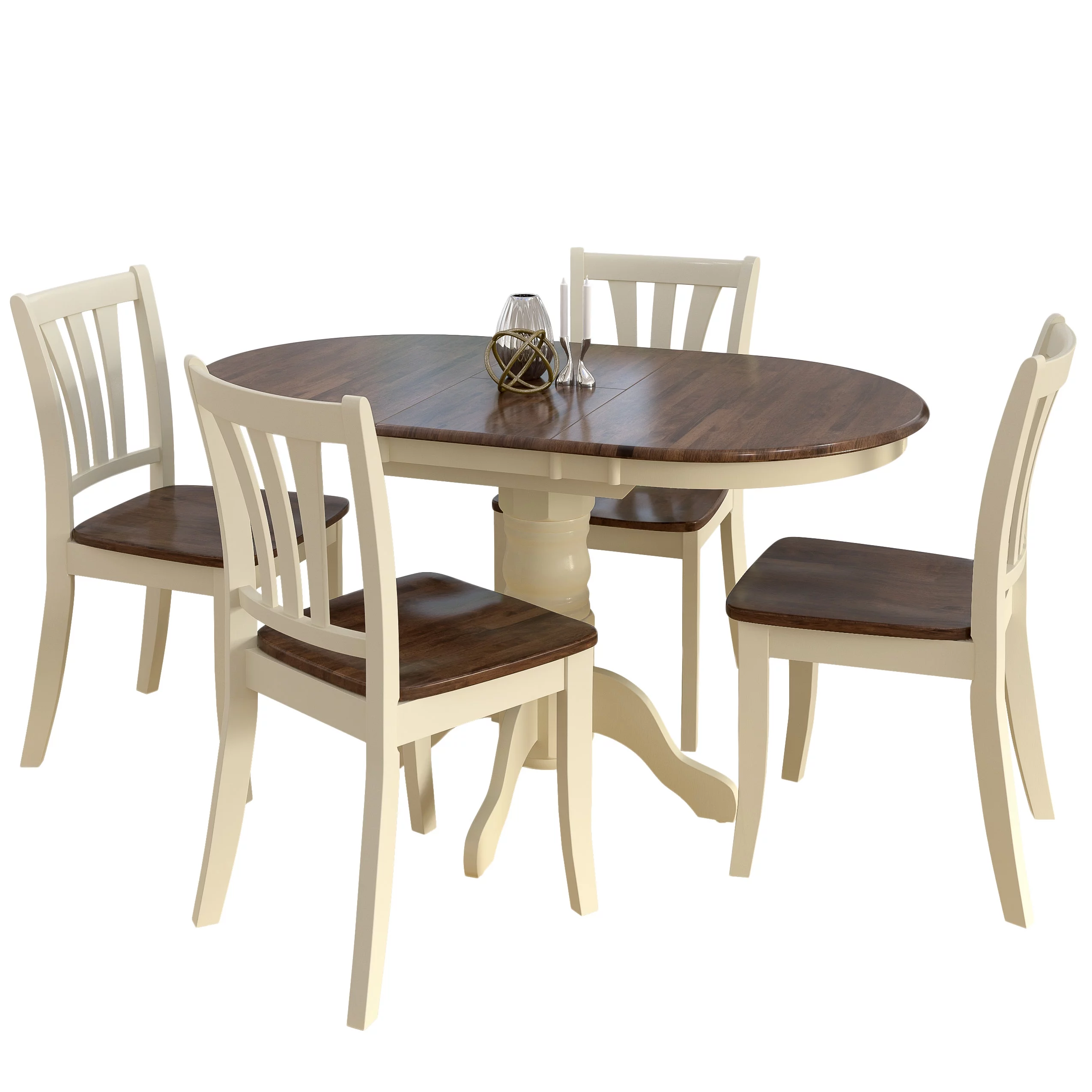 CorLiving Dillon 5 Piece Extendable Dark Brown and Cream Solid Wood Dining Set