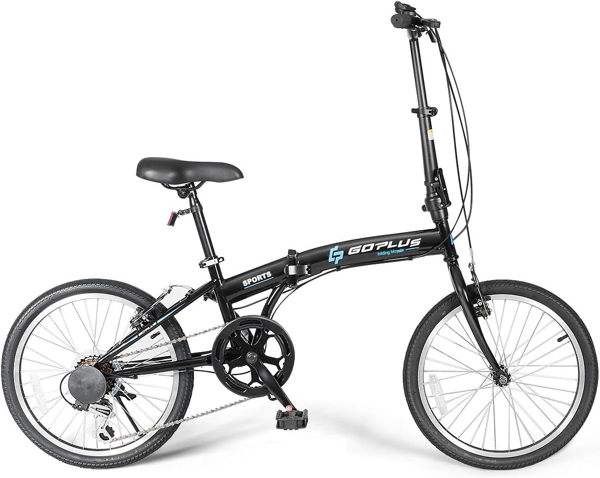 Goplus 20'' Folding Bike, 7 Speed Shimano Gears, Lightweight Iron Frame, Foldable Compact Bicycle with Anti-Skid and Wear-Resistant Tire for Adults