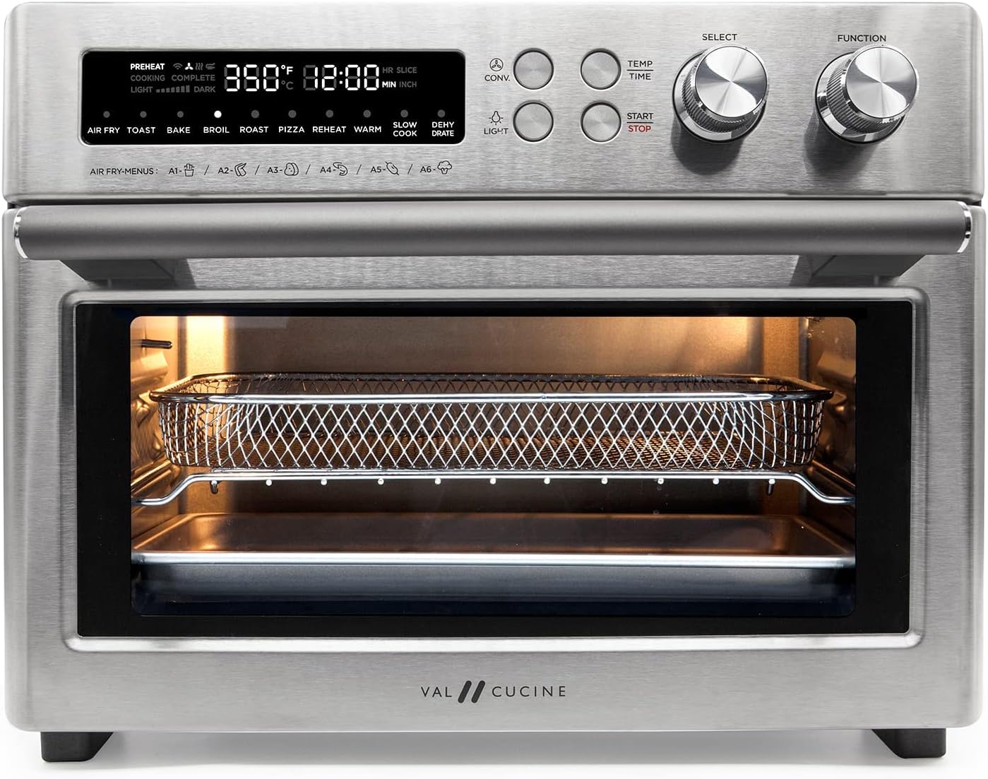 VAL CUCINE 10-in-1 Smart Air Fryer - Extra-Large Convection Countertop Toaster Oven - Brushed Stainless Steel Finish - 26.3 QT/25 L