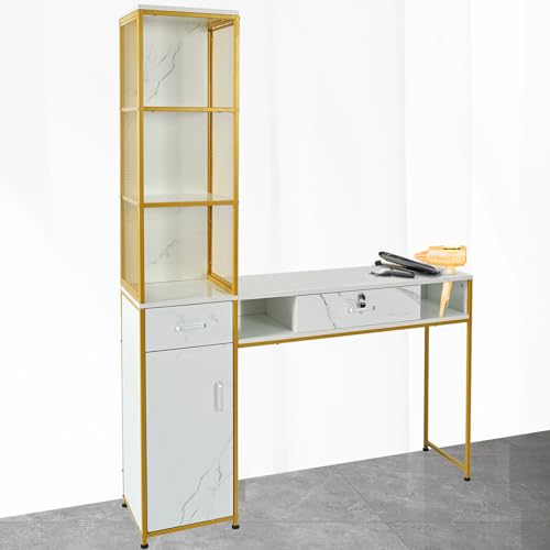 Salon Station Wall Mount Hairstylist Station with 3 Open Shelves Salon Stations for Hair Stylist Barber Station with Drawers Hair Stations for Hair
