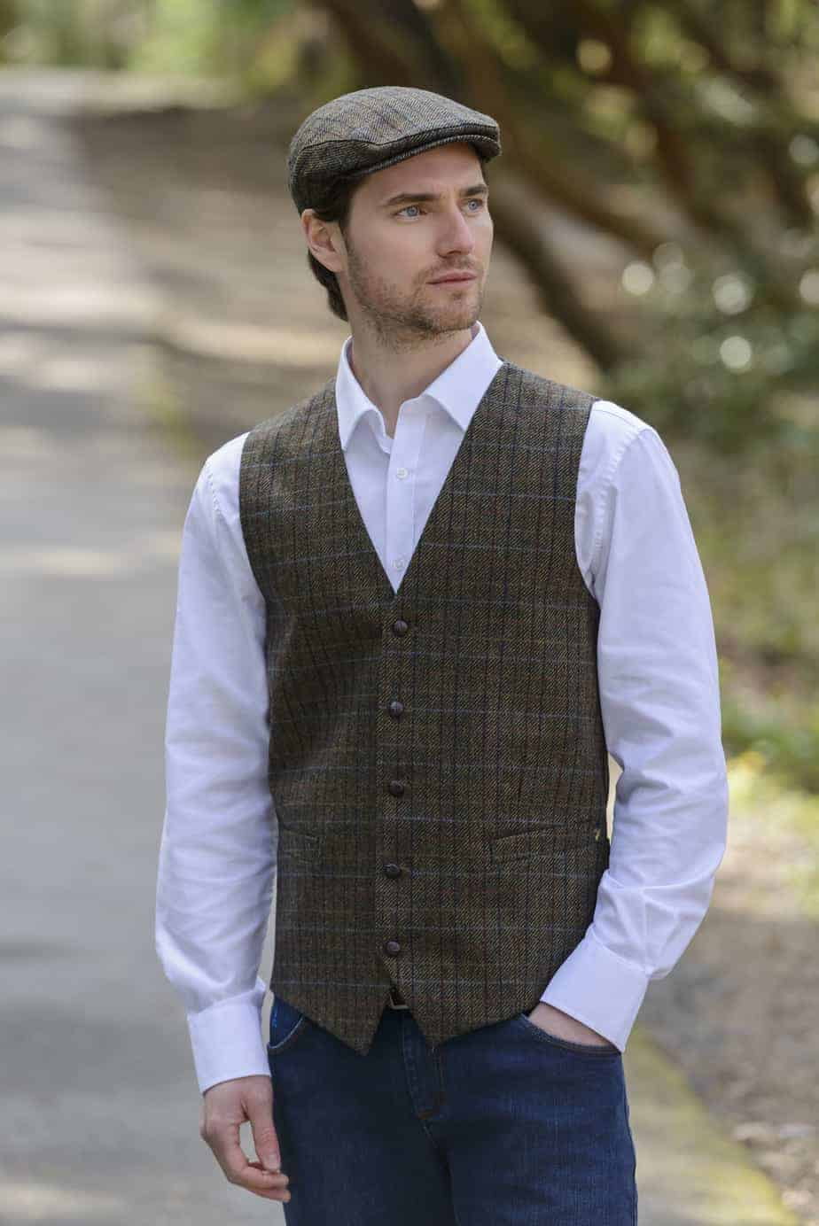 Mucros Weavers Adult Irish Tweed Vest – Donegal Green, X-Large