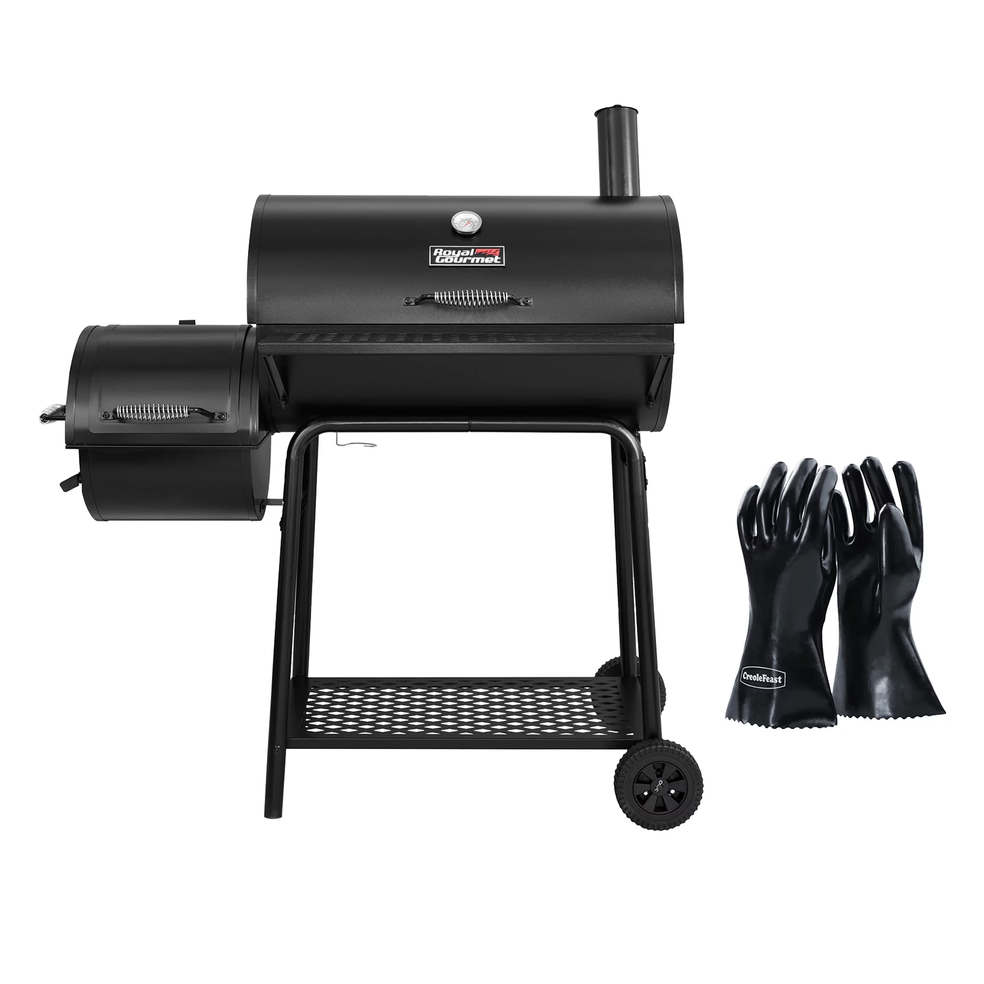 Royal Gourmet 30" CC1830FG, Charcoal Grill with Offset Smoker with High Heat-Resistant BBQ Gloves