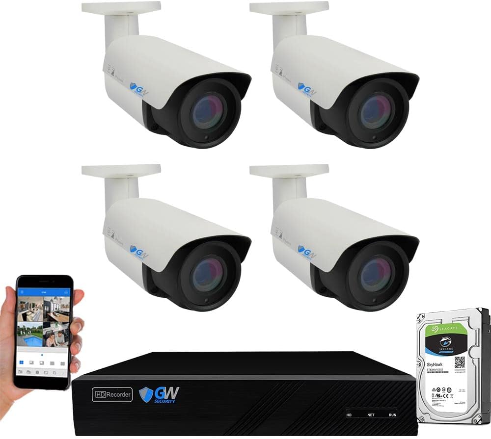GW Security 8 Channel 4K NVR 8MP AI Human Detection Starlight Color Night Vision Security Camera System with 4 UHD 4K 2160P Microphone PoE