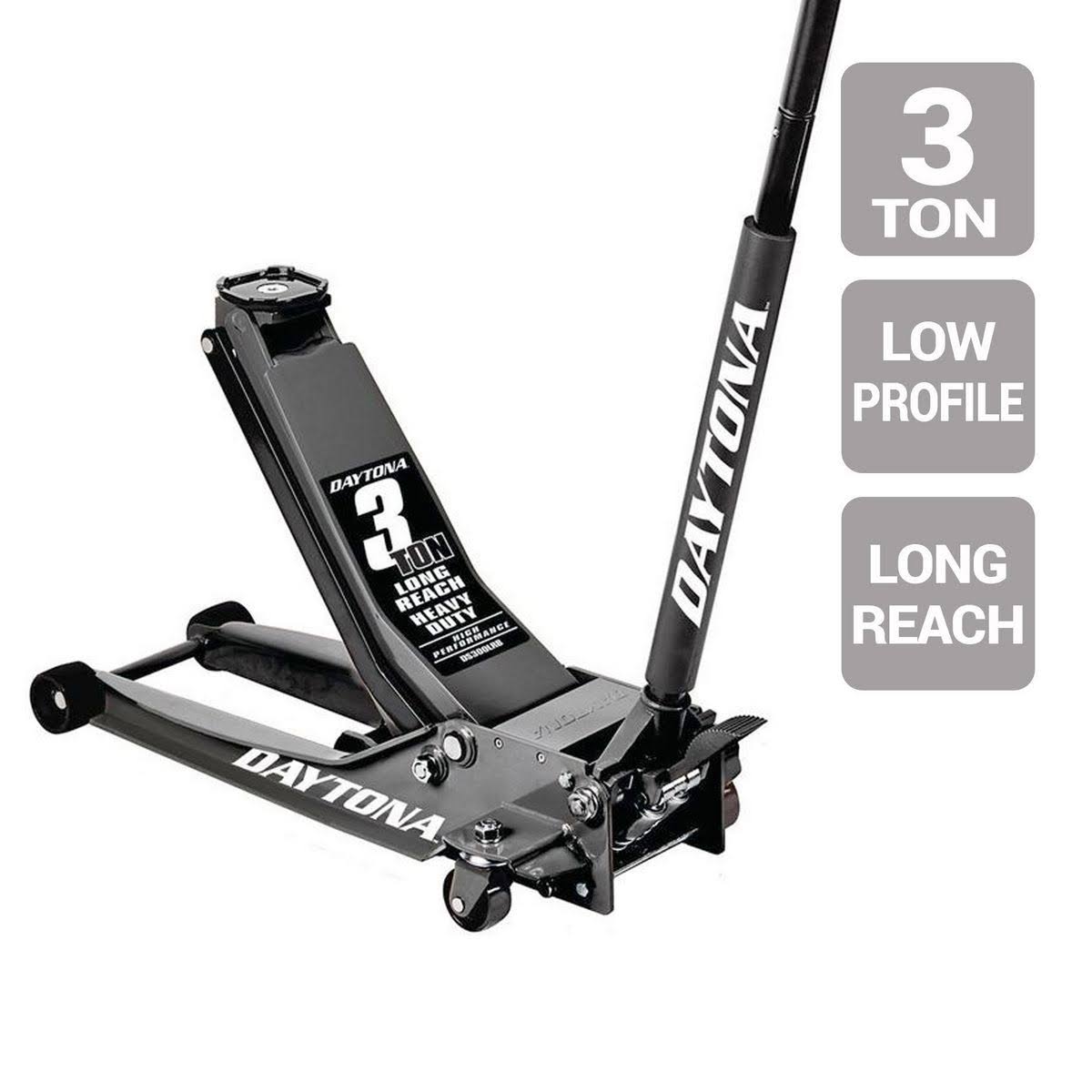 Daytona 3 Ton Long Reach Low Profile Professional Rapid Pump Floor Jack - Black 64781