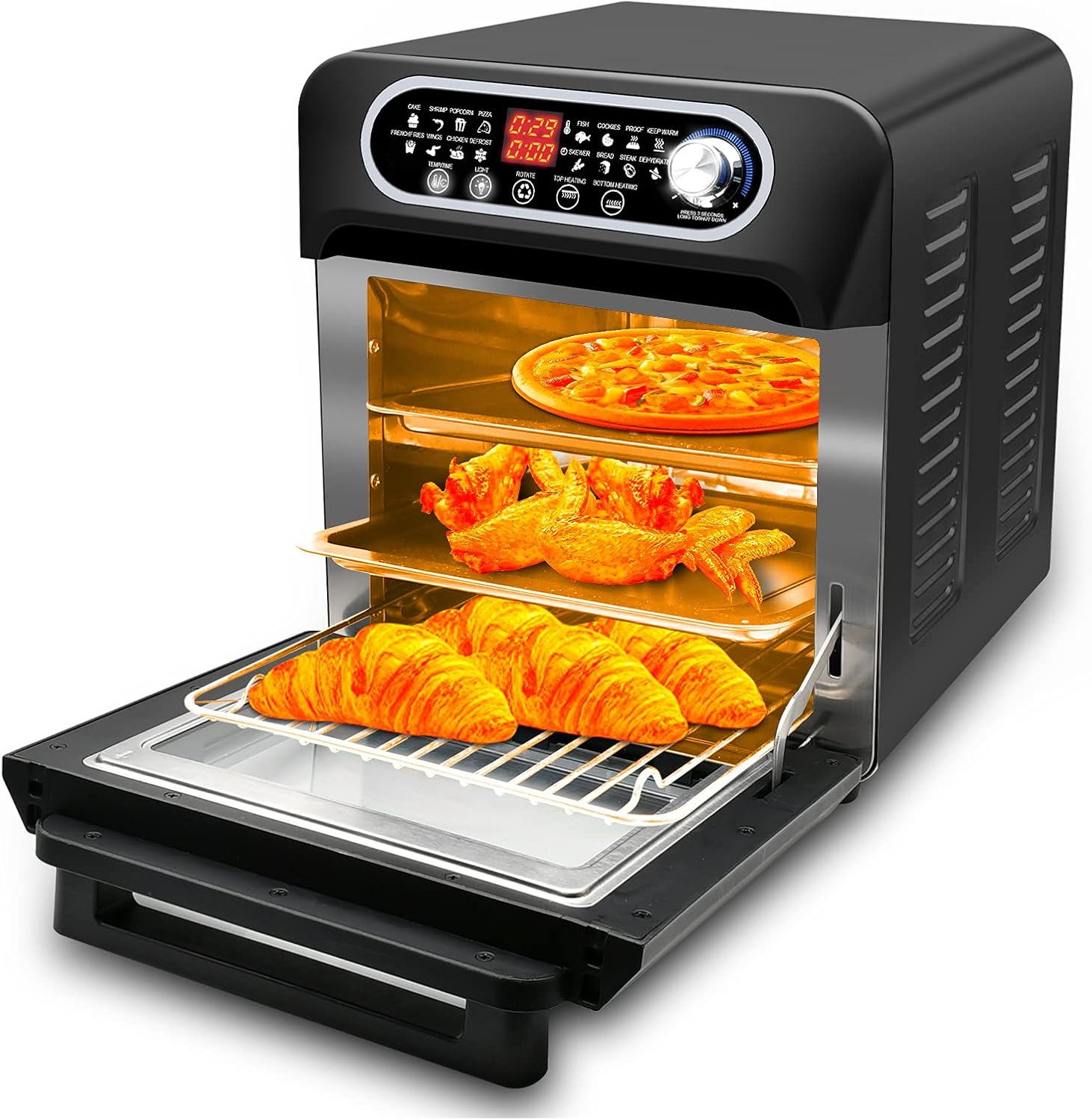 Air Fryer Oven, 15.8qt 3-layer Large Air fryer Toaster Oven Combo for Fries, Chicken, Pizza, Cake, Popcorn, Steak, Rotisseries