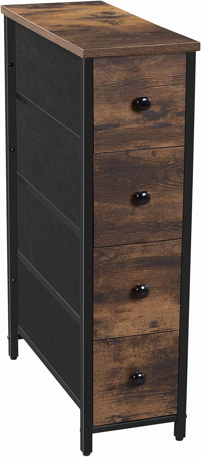 SONGMICS Narrow Dresser, Vertical Storage Unit with 4 Fabric Drawers, for Small Spaces and Gaps, Metal Frame, Slim Storage Tower, for Living Room