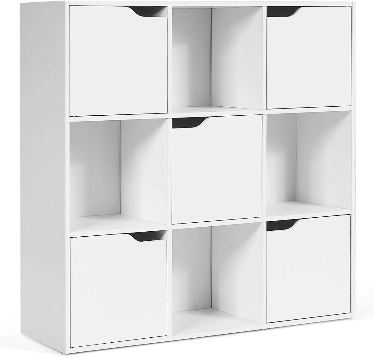 9-Cube Storage Organizer, Storage Cabinet With 4 Open Cubes And 5 Cabinets, Free Standing Wooden Cubby Bookcase, Compartment Units For Home Office