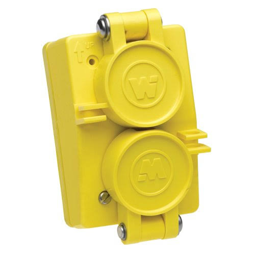 Woodhead 60W48DPLX Watertite Wet Location Straight Blade Receptacle, Duplex Flip Lid, Female, 3 Wires, 2 Poles, NEMA 6-20 Config