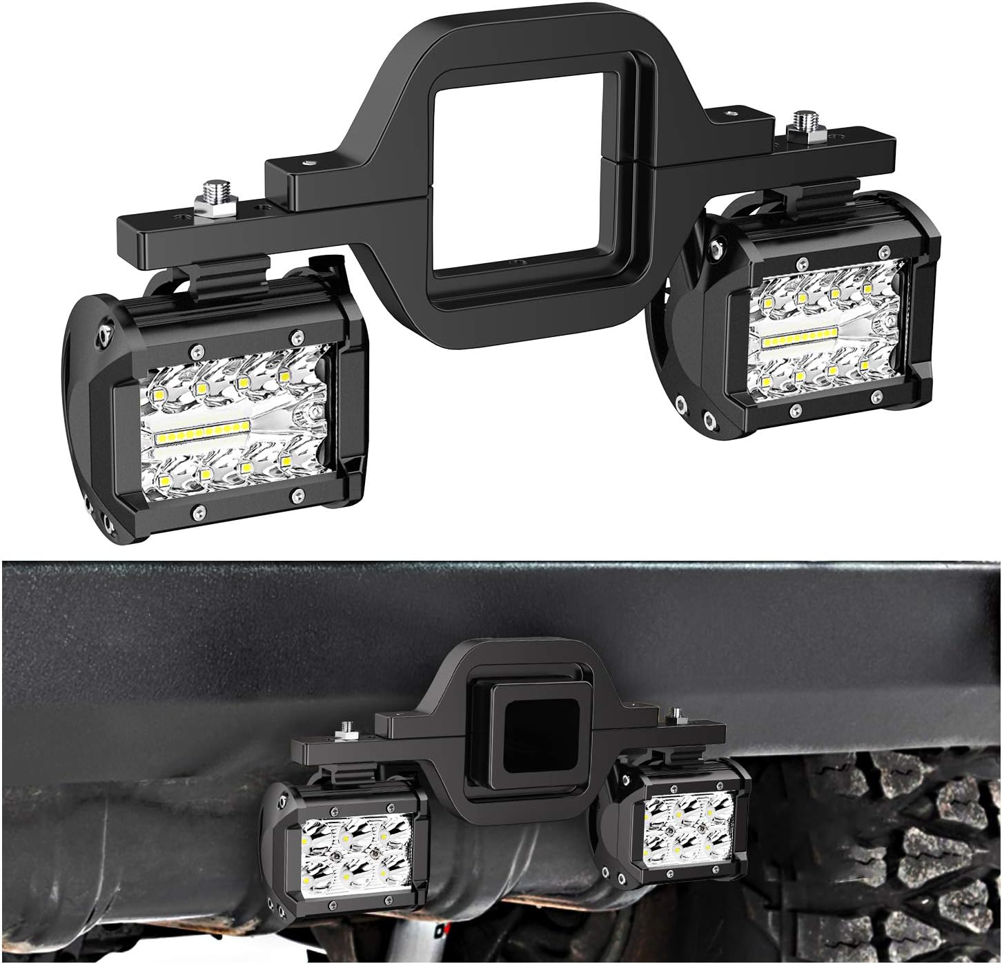 Nilight 2 PCS 4 Inch 60W Led Pods with 2.5 Inch Tow Hitch Mounting Brackets LED Backup Reverse Lights Rear Search Lighting Led Light Bar for Pickup