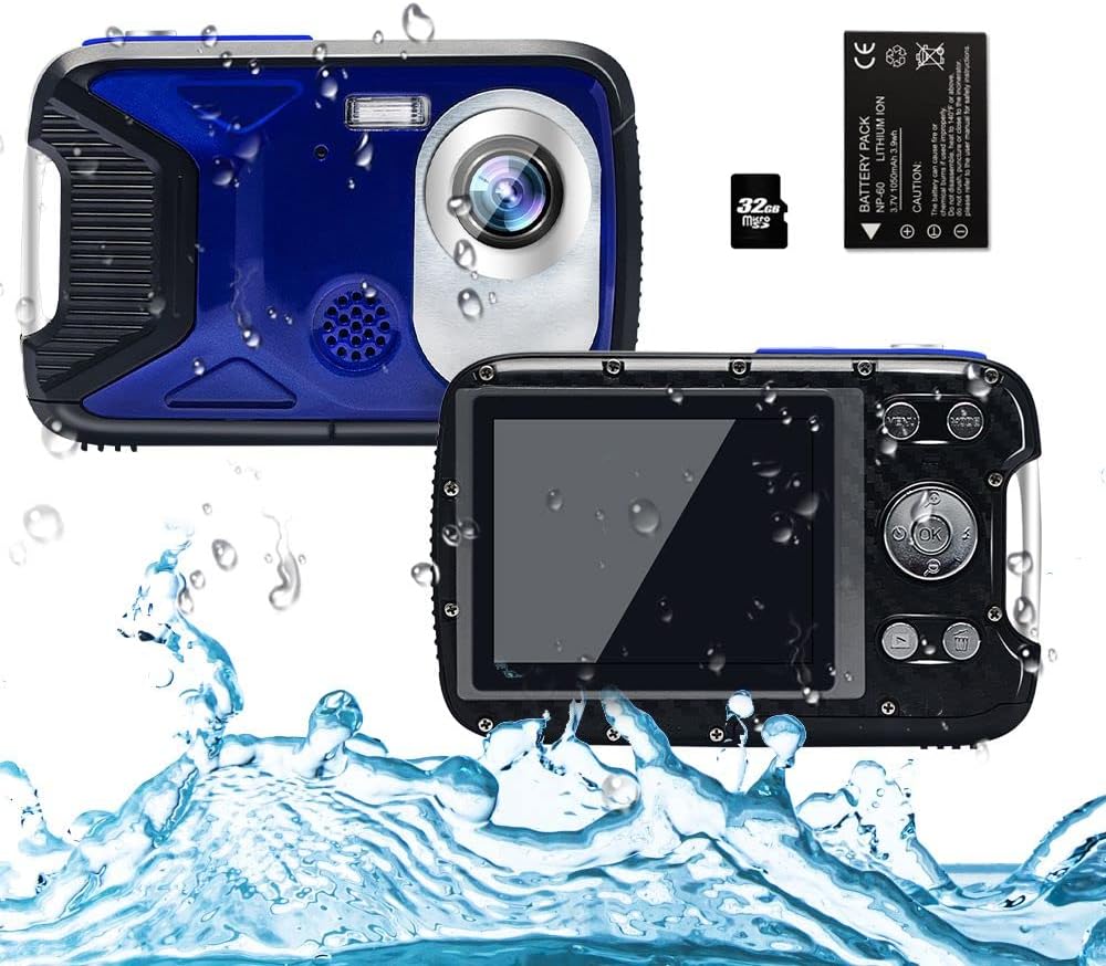 Waterproof Camera 21MP 1080P Underwater Digital Camera with Flash 2.8 Inch LCD, Rechargeable HD Digital Camera (Orange & 32G Card)