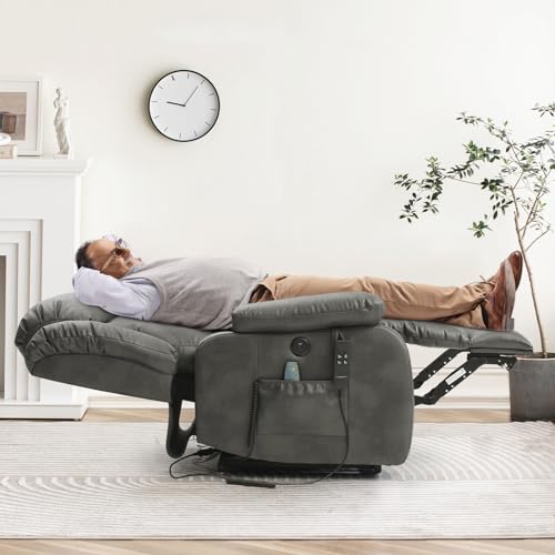 Dual Motor Lay Flat Lift Chairs Recliners for Elderly with Massage and Heat,Infinite Position Overstuffed Wide Power Lift Recliner, Genuine Leather