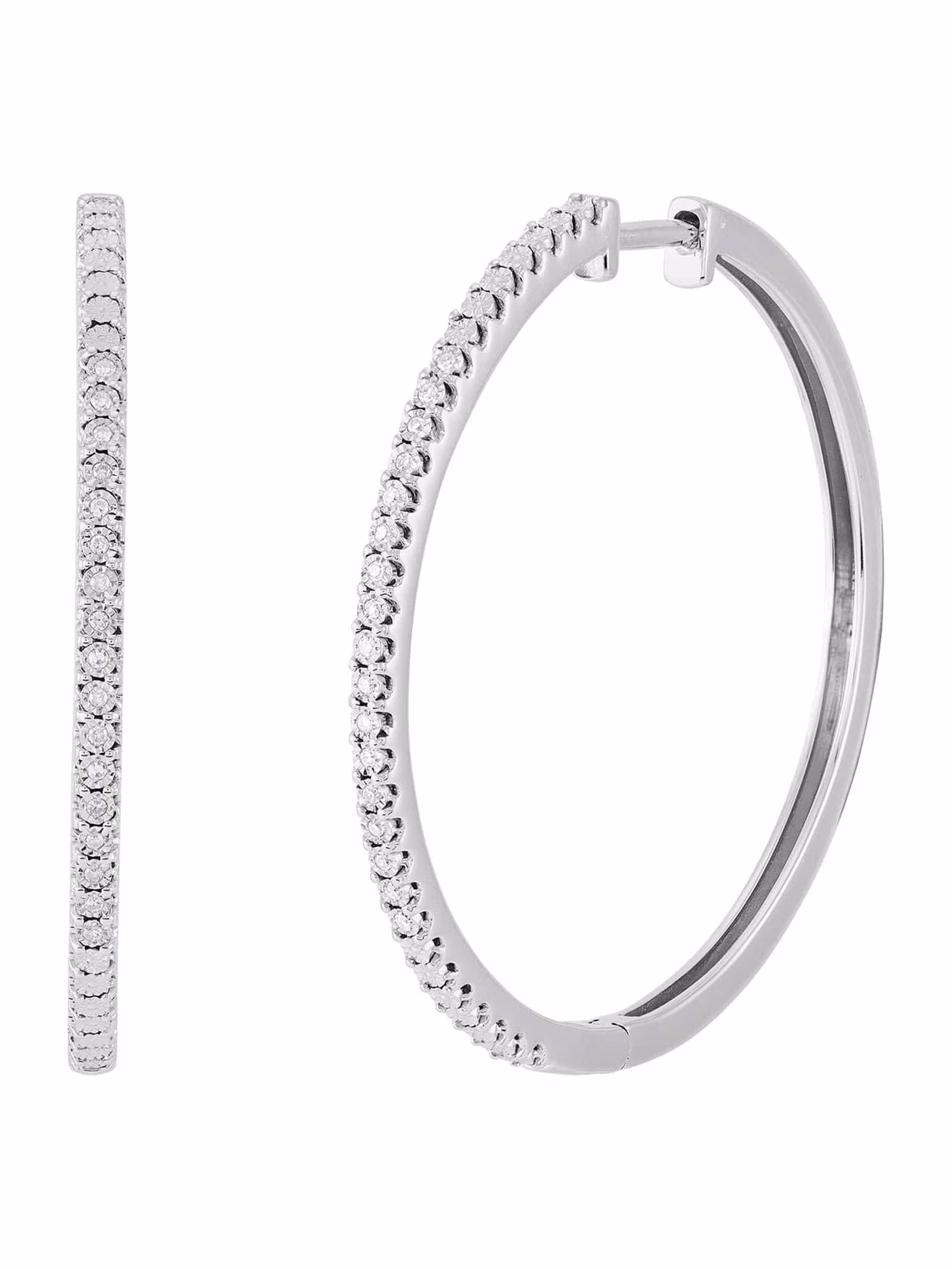 Women's Welry '1/10 cttw Diamond 35 mm Hoop Earrings' in Sterling Silver