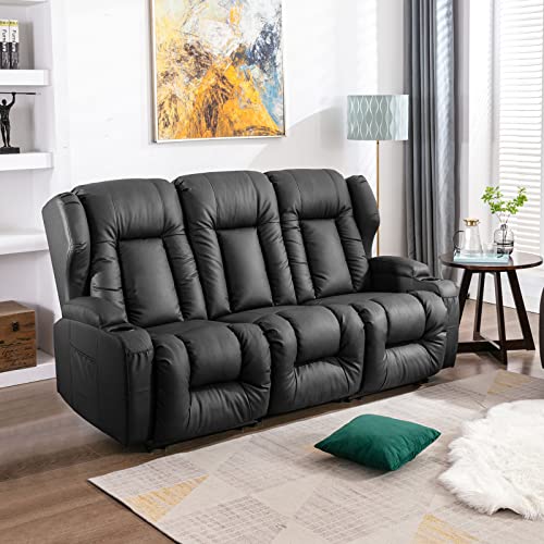 IPKIG 65.3" RV Loveseat Recliner - Faux Leather Manual Reclining Loveseat with Console, Cup Holders, Lumbar Pillow for Living Room, Bedroom, RV