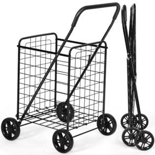 Gymax Folding Shopping Cart Utility Trolley Portable for Grocery Laundry Travel GYM05862
