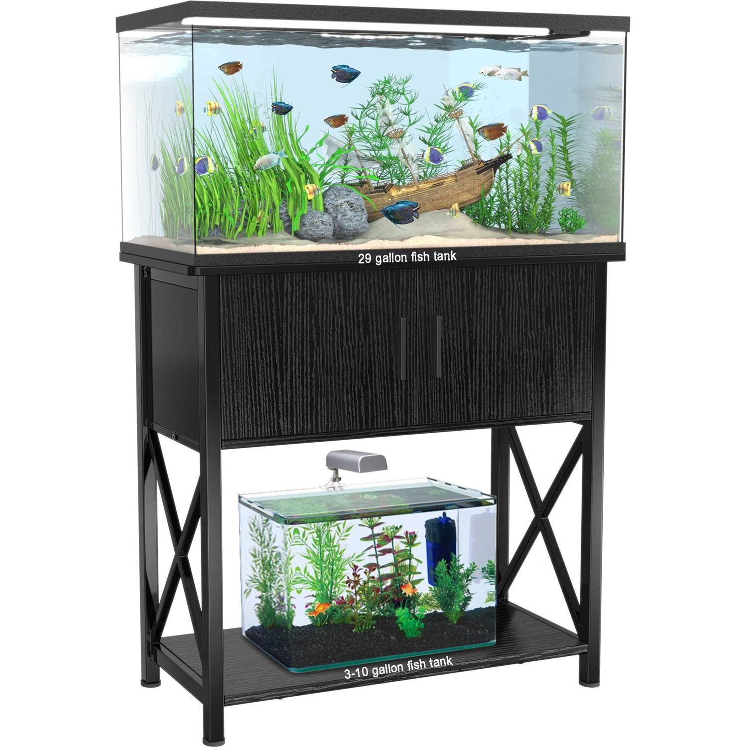 Gdlf 29 Gallon Aquarium Stand Metal Fish Tank Stand with Cabinet,30.7 inchL*12.6 inchW, Black - Pet Supplies online store