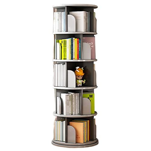 Revolving Bookshelf Rotating Bookcase 5-Shelf Multifunctional 360 Degree Rotating Bookcase for Bedroom Living Room and Home Office (Color : Grey