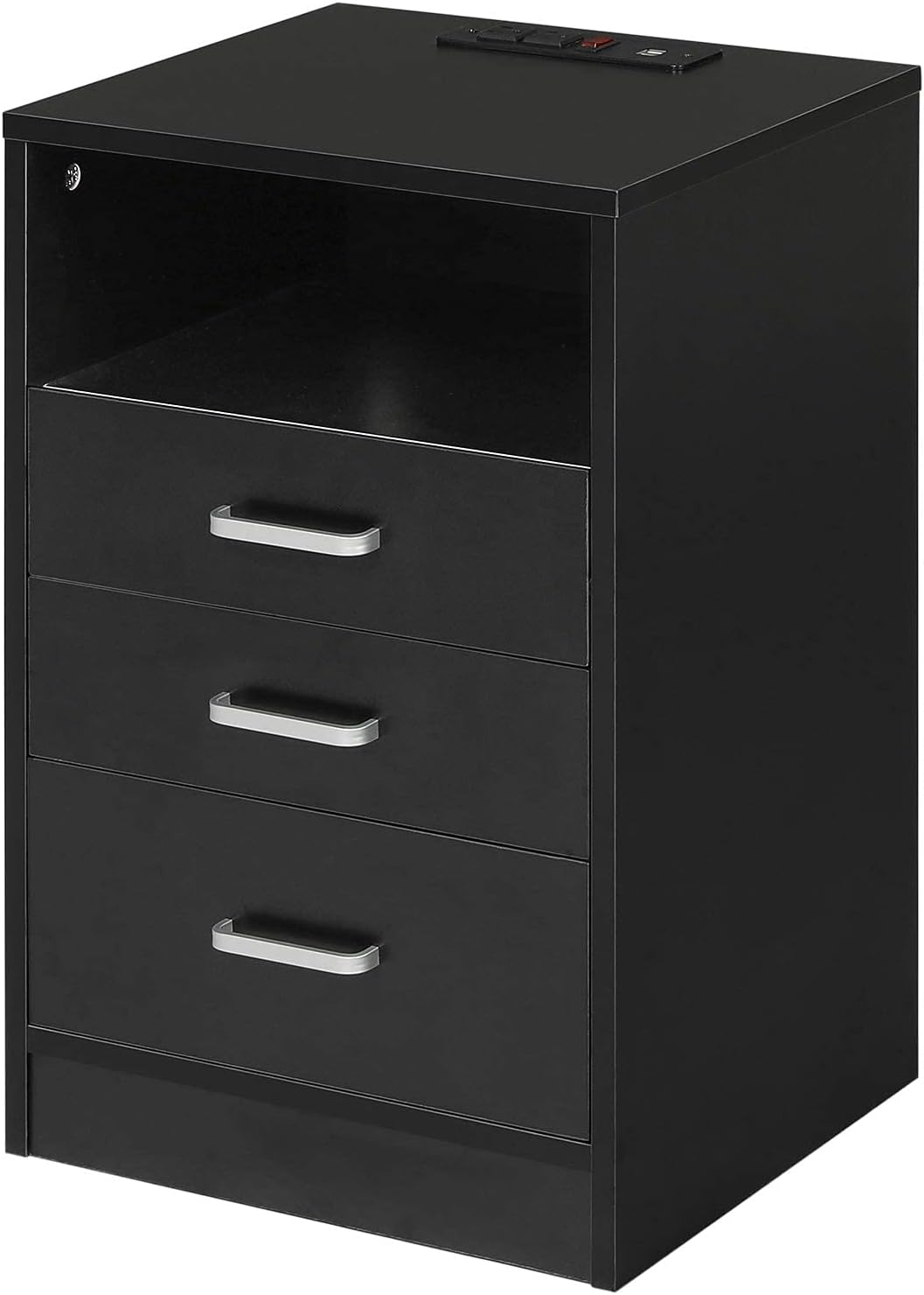 ADORNEVE White Nightstand 3 Drawers with Open Storage Bedroom Furniture End Table Side Table Wooden Sofa Side Stand Cabinet,with Sliding Drawer
