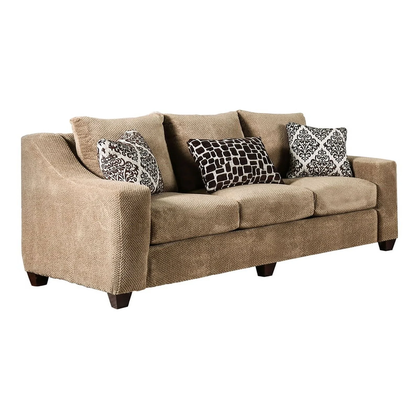 Furniture of America Kimal Transitional Microfiber Sloped Sofa in Brown