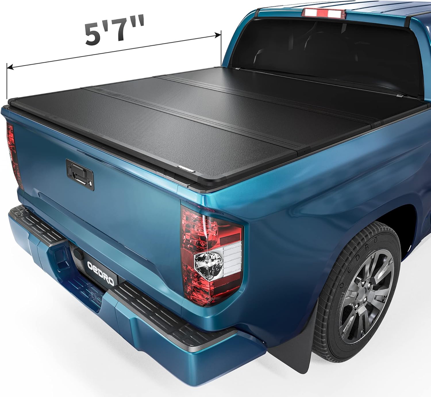 oEdRo Hard Tri-fold Truck Bed Tonneau Cover Compatible with 2014-2021 Toyota Tundra, Fleetside 5.5 ft Bed with Deck Rail System
