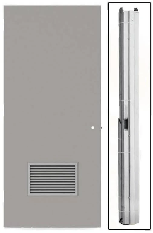 L.I.F Industries 36 in. x 84 in. Gray Flush Steel Louvered Commercial Door with Hardware