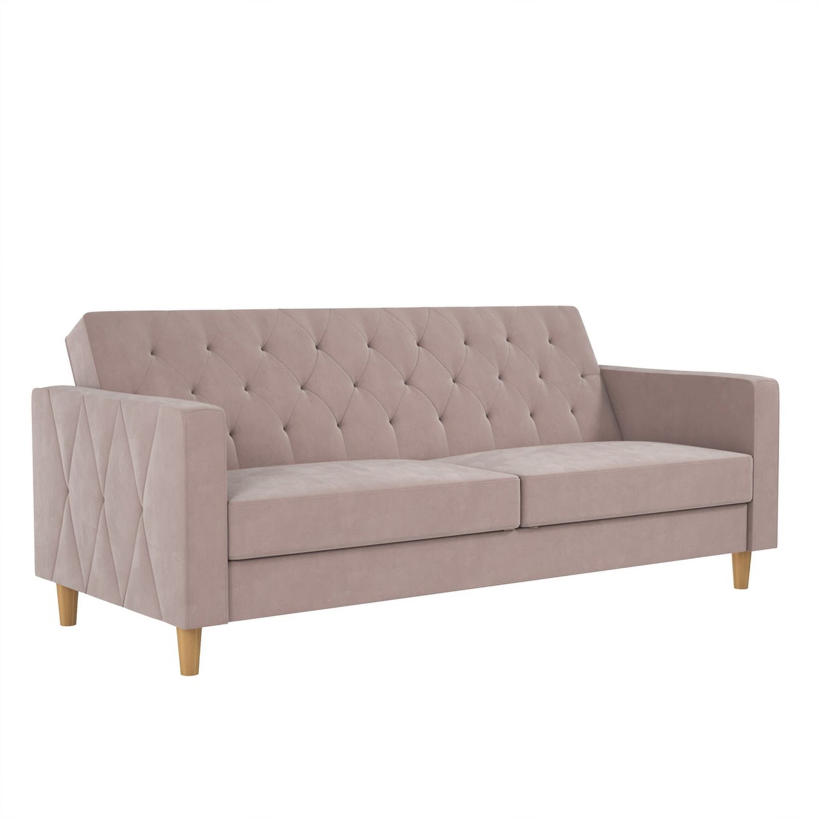 Pemberly Row Contemporary Futon with Storage in Blush Velvet