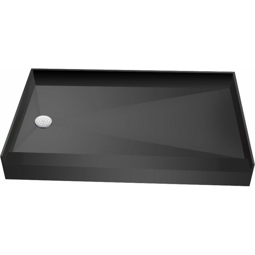 Tile Redi Single Curb Shower Pan,Left Drain 4260L-PVC, Black