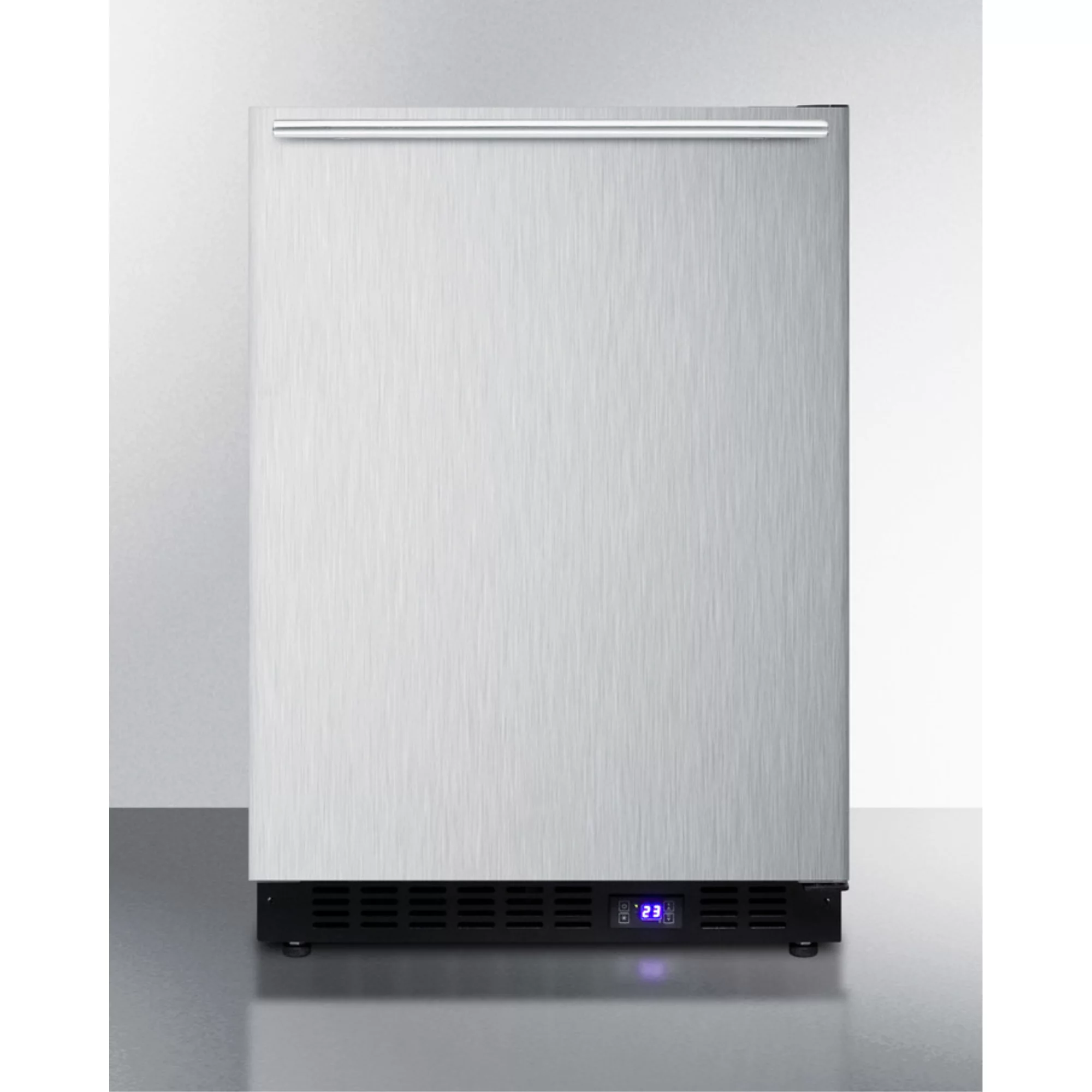 Frost-free built-in undercounter all-freezer for residential use, with factory installed icemaker, stainless steel wrapped exterior