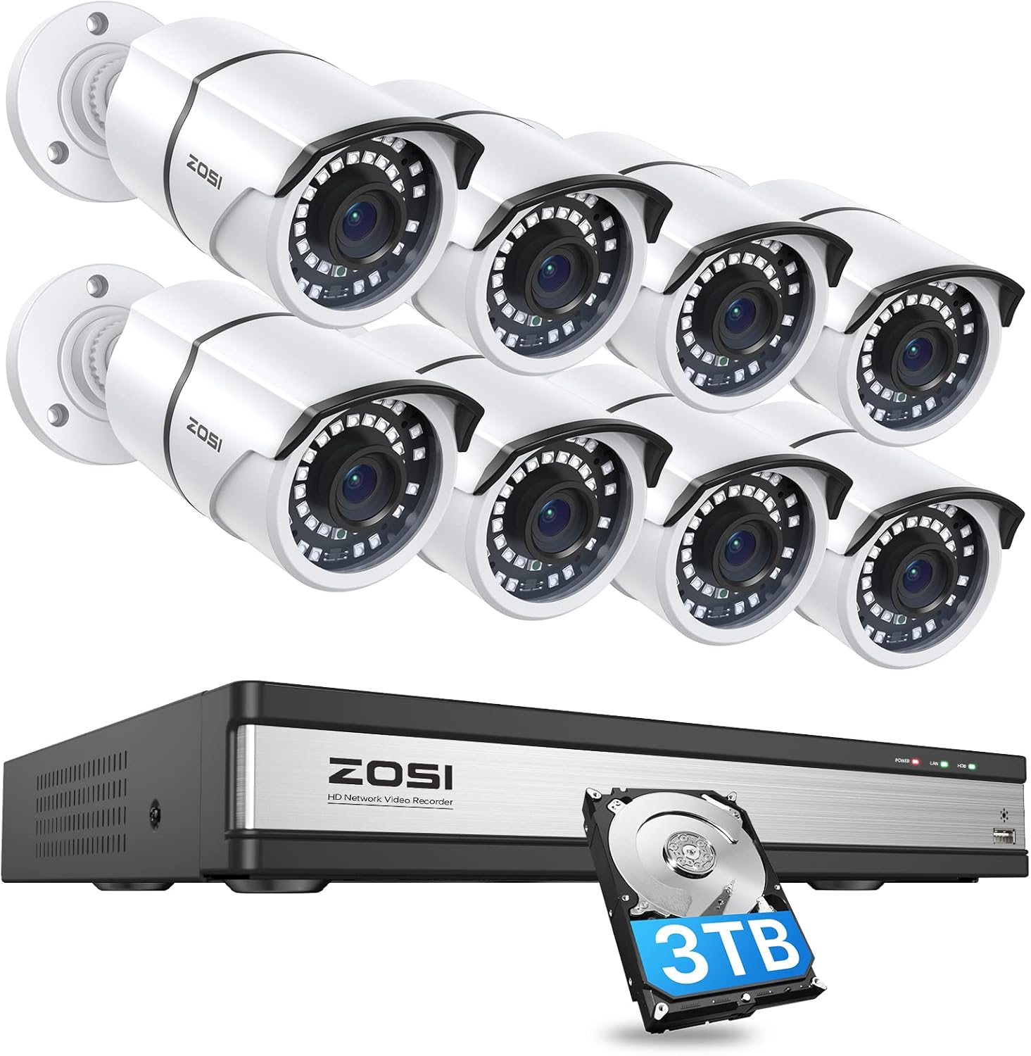 ZOSI H.265+ 8CH 5MP Lite Home Security Camera System Outdoor Indoor,5MP Lite CCTV DVR 8 Channel, 8pcs 1080P 1920TVL Surveillance Bullet Cameras