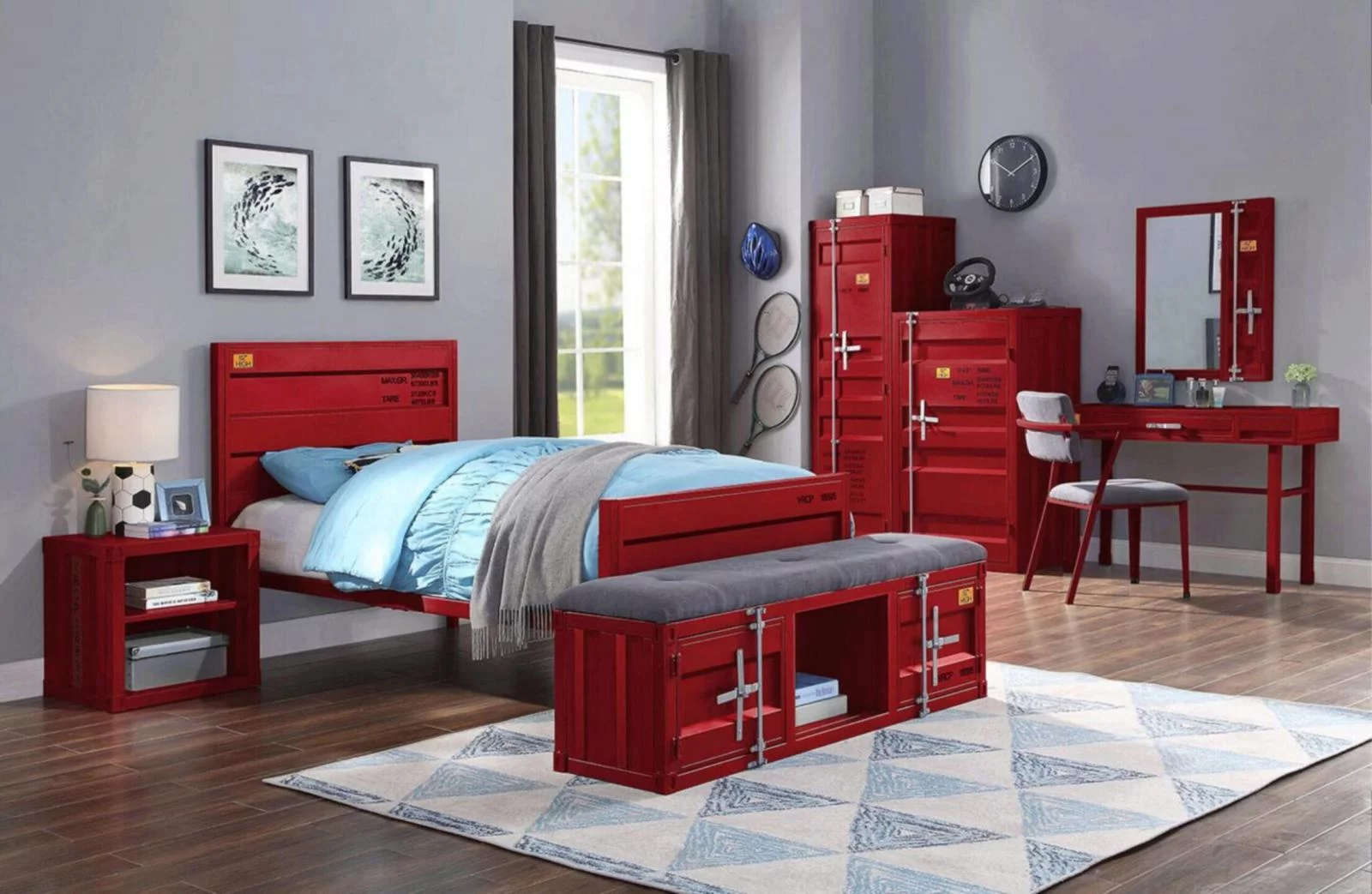 Contemporary Red Full 4pcs Bedroom Set by Acme Cargo 35945F-4pcs