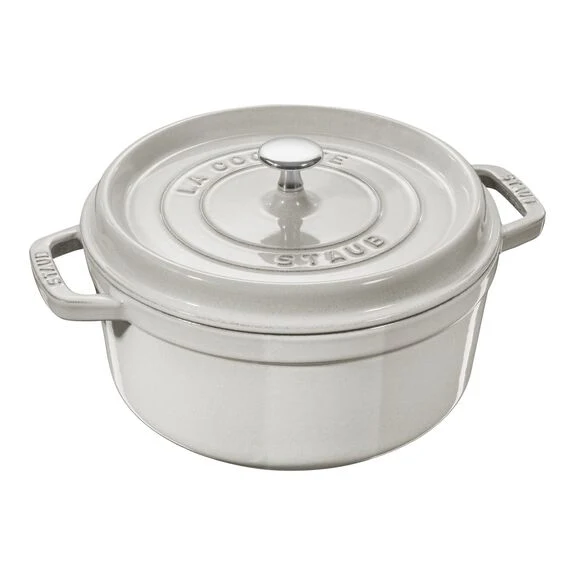 Staub 5.5 Qt. Cast Iron Round Dutch Oven in White Truffle