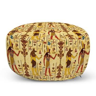 Ava 30x22 Wide Round Pouf Ottoman Trinx Fabric: Yellow/Brown