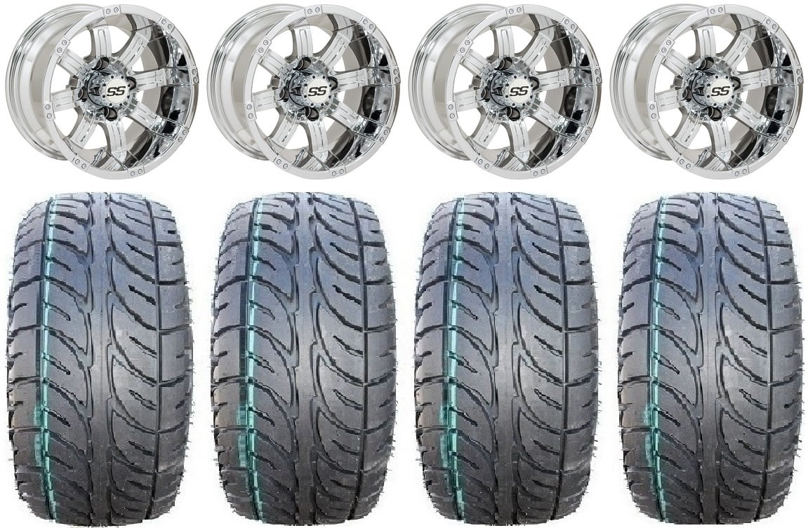 GTW Tempest 12" Golf Cart Wheels Chrome 23" Fusion ST Tires E-Z-GO & Club Car