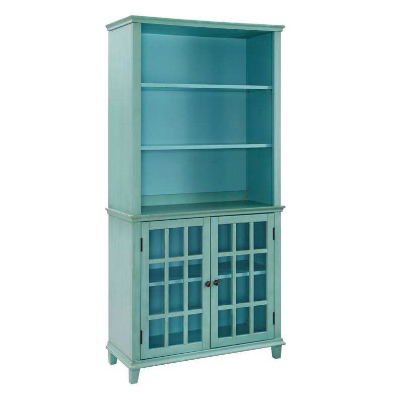 Linon Largo Wood Display Cabinet in Antique Turquoise - CYMX1070