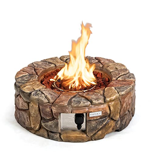 Tangkula 28 Inch Round Propane Gas Fire Pit, Patiojoy 40,000 BTU Stone Look Outdoor Propane Fire Pit with Lava Rocks & PVC Cover