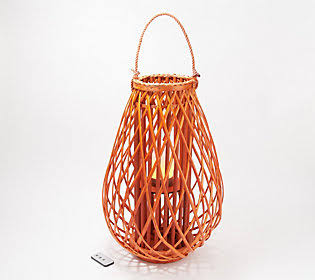 Barbara King 23 Wood Lantern w/ TikiCandle u0026 Remote ,Burnt Orange