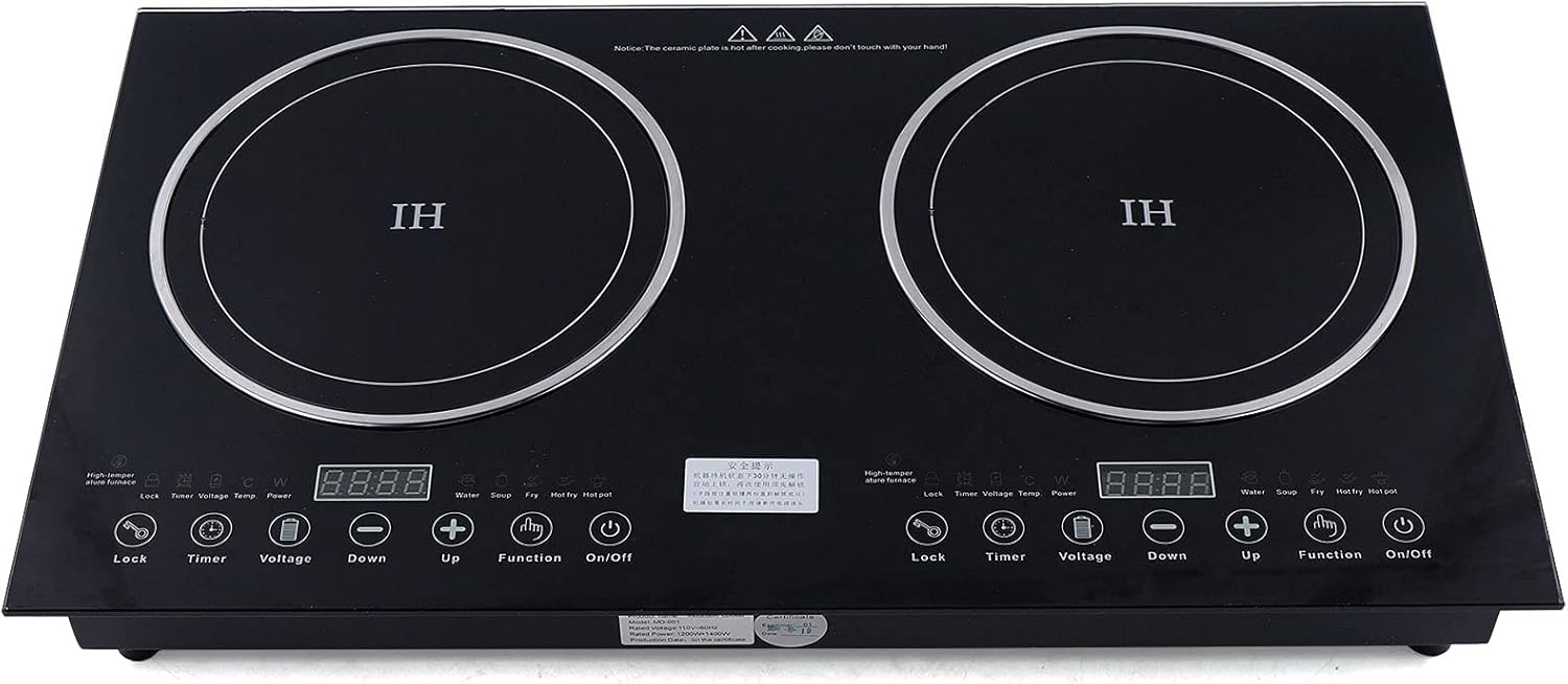 Electric Induction Ceramic Cooker,Countertop 2 Burner Cooktop Portable Cooker,2 Burners Induction Cooktop Electric Hob Cook for Camping