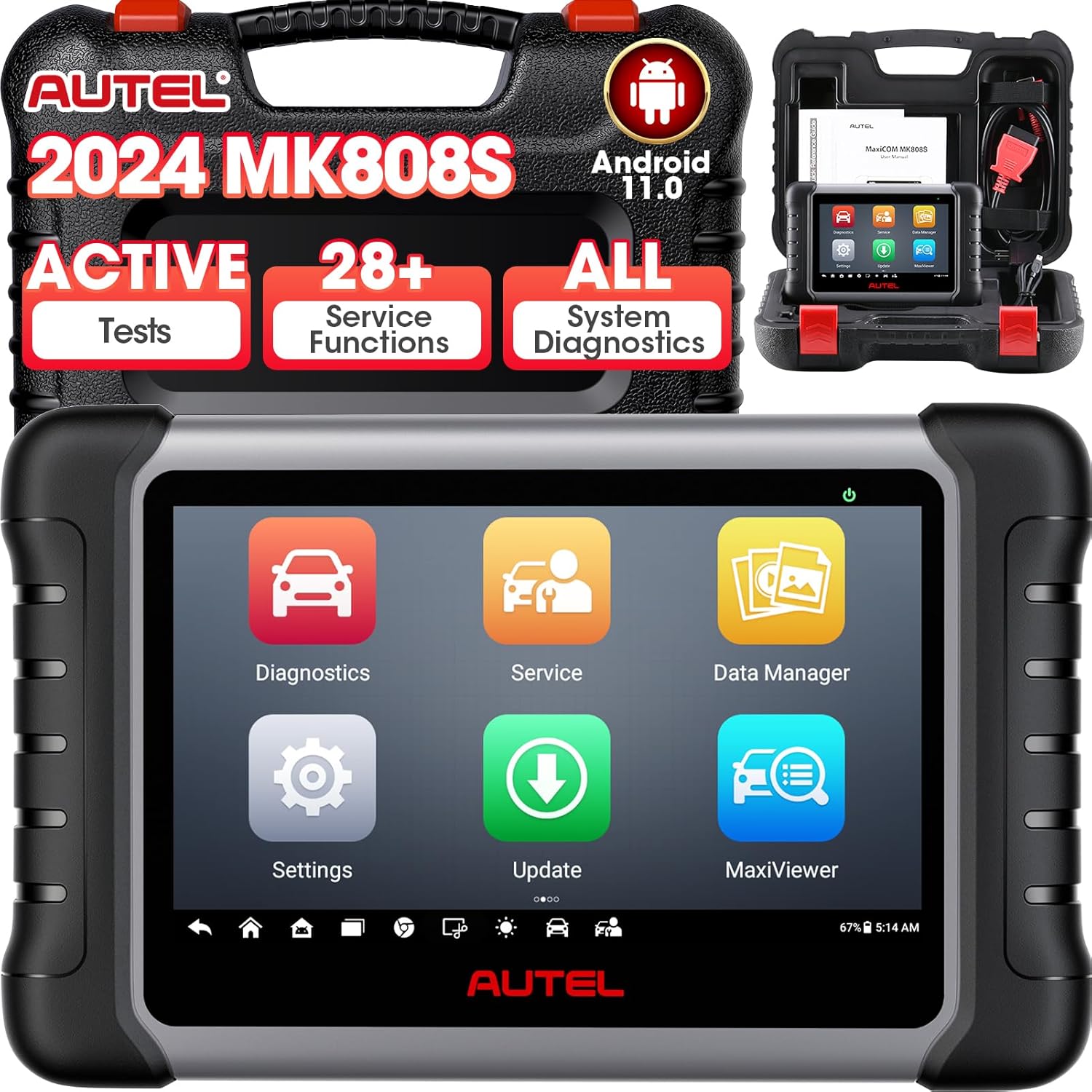 Autel MaxiCOM MK808S Scanner, 2024 Full Bidirectional Tool Same as MK808BT Pro MX808S, 28+ Resets,Active Test,AutoAuth, All System Diagnostic