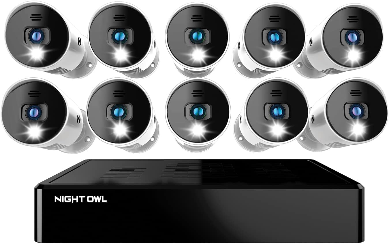 Night Owl 16 Channel Bluetooth Video Home Security Camera System with (12) Wired 1080p HD Indoor/Outdoor Spotlight Cameras with Audio and 1TB Hard