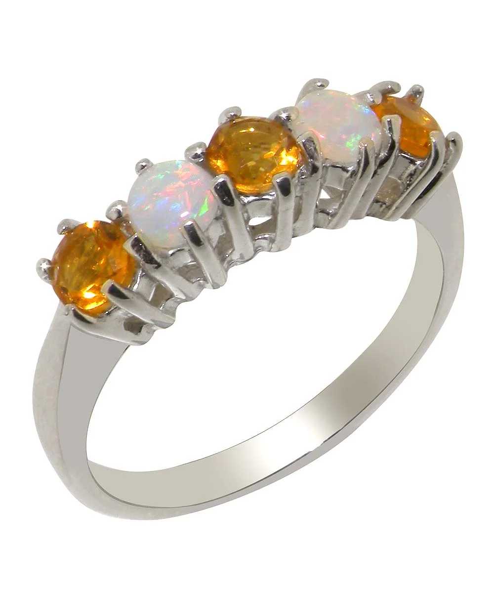 LBG British Made 925 Sterling Silver Natural Citrine & Opal Ladies Eternity Ring - 33 size options - Size 10
